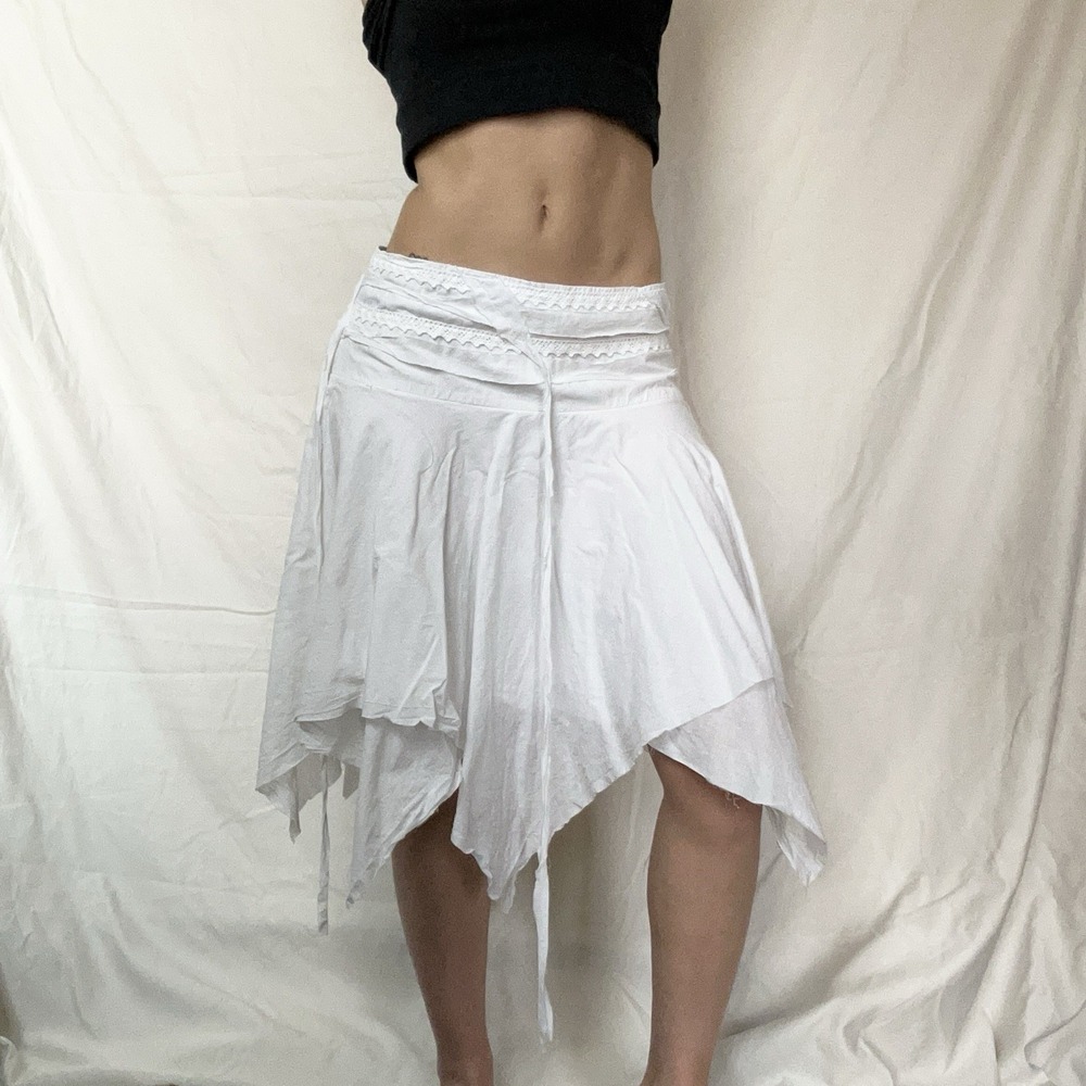 Y2K White Handkerchief Hem Skirt Lace Boho Fairy Cottagecore Festival Whimsigoth